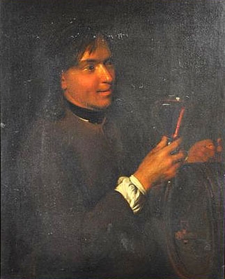 A Vintner sampling wine in a goblet  from an oak cask