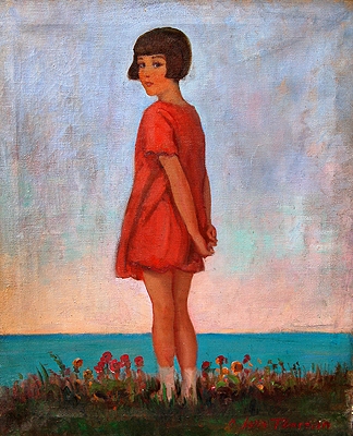 A Young Girl standing with The Sea Beyond