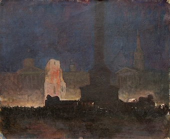 Armistice Day Trafalgar Square , November 11th 1918, with the great bonfire