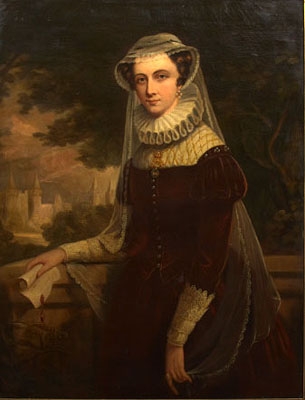 Mary Queen of Scots 1542-1587,  with Holyrood Palace beyond