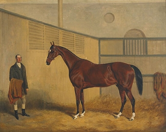 Midshipman and his groom in a stall