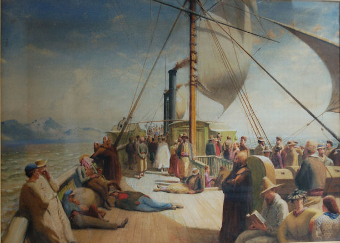Passengers on the deck of a steam packet in the Adriatic  Sea