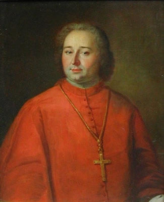 Portrait of a French Cardinal in red robes and crucifix