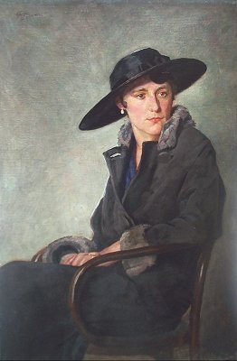 Portrait of an Elegant Lady in black , seated with a wide brimmed hat