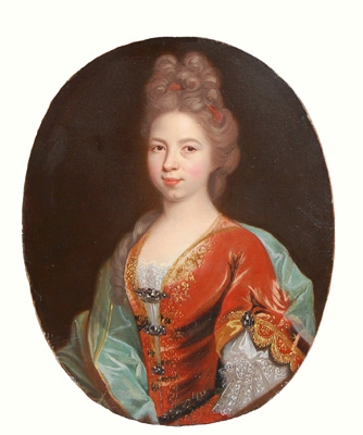 Portrait of an Elegant Noblewoman in a red dress and blue gown