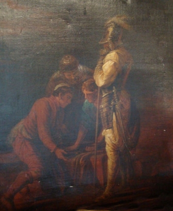Soldiers casting lots for Jesus's clothes