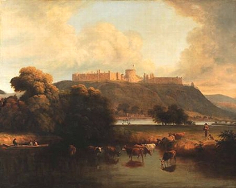 Windsor Castle with a heardsman and his cattle watering at the Thames and figure