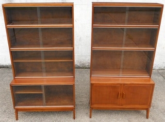 Pair Mahogany Glass Fronted Bookcases for Book / Stationary Storage by Minty