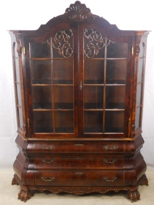 Large Shaped Mahogany Display Cabinet, on Chest of Drawers