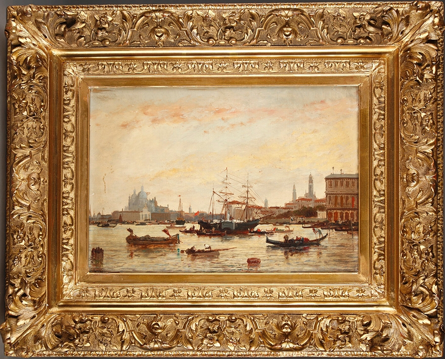 Oil painting on panel depicting a view of Venice