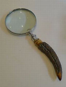 Grand Vintage English Antler Horn & Sterling Silver Magnifying Glass - 1919