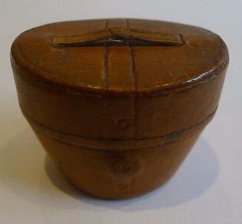 Antique Novelty Leather Covered Travel Inkwell - Top Hat Box or Bucket c.1890