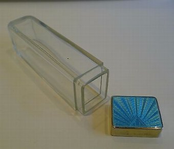Vintage Sterling Silver and Blue Guilloche Enamel Topped Vanity Jar - 1931