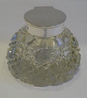 Handsome Antique English Cut Crystal & Sterling Silver Inkwell - 1899