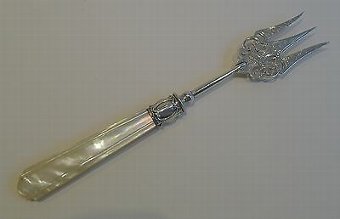 Antique English Sterling Silver & Mother of Pearl Bread Fork by Francis Howard