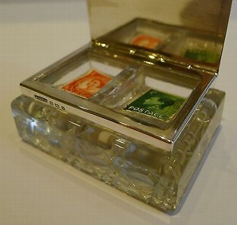 Unusual Antique English Cut Crystal & Sterling Silver Double Postage Stamp Box
