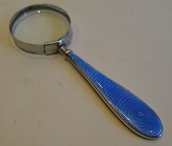 Pretty Small Vintage Sterling Silver & Enamel Handled Magnifying Glass