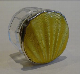 English Sterling Silver & yellow Guilloche Enamel Lidded Pot - 1936