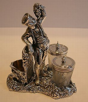 Fabulous Figural Wine Related Cruet Set - Registered 1871 - Silver Plated