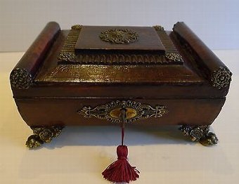 English Regency Period Sewing Box - Leather Covered c.1820