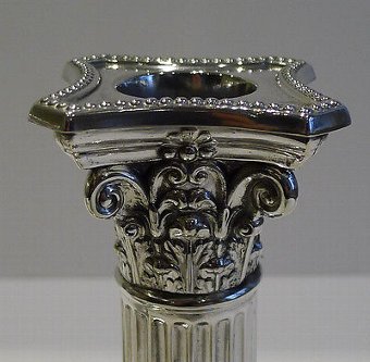Antique Pair Antique English Silver Plated Candlesticks - Corinthian Columns