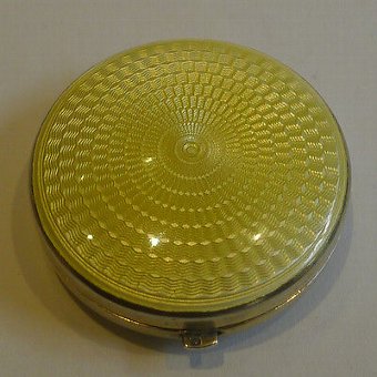 Wonderful Small Sterling Silver & Guilloche Enamel Compact - English, 1930