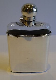 Unusual Antique English Sterling Silver & Glass Hip or Liquor Flask - 1900