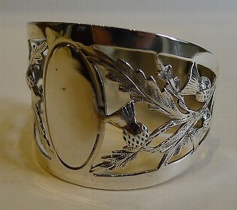 Antique English Sterling Silver Napkin Ring - Scottish Thistles - 1914