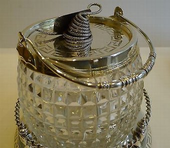 Antique Superb Antique English Silver Plate & Cut Crystal Biscuit Box c.1890