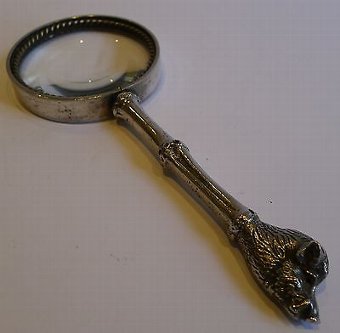 Antique White Metal Figural Magnifying Glass - Hog - Glass Eyes, c.1890