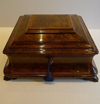 Magnificent High Victorian Burl Walnut and Tulipwood Jewelry Box c.1850
