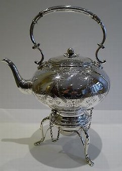 Stunning Garland Engraved Silver Plated Tea / Spirit Kettle c.1890