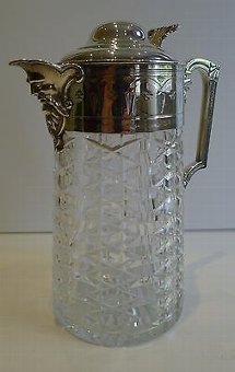Handsome Antique English Cut Crystal & Silver Plated Claret Jug c.1880