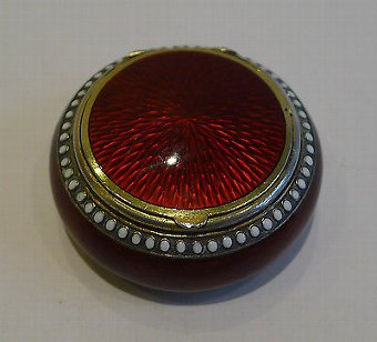 Outstanding Silver Gilt and Red Guilloche Enamel Pill Box by David Anderson