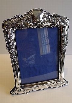 Large Antique English Art Nouveau Sterling Silver Photograph Frame 1902