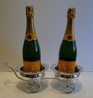 Antique Silver Plated Double Wine / Champagne Coaster Cart by Maple, London