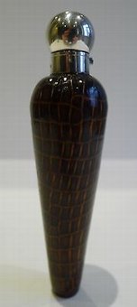 Antique English Crocodile / Alligator & Sterling Silver Perfume Bottle - 1884