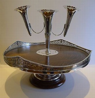 Rare Antique English Oak & Silver Plated Lazy Susan c.1890