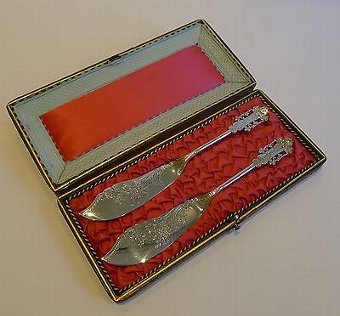 Stunning Pair Silver Plated Butter Knives by ALBERT J. BEARDSHAW & CO. c.1880