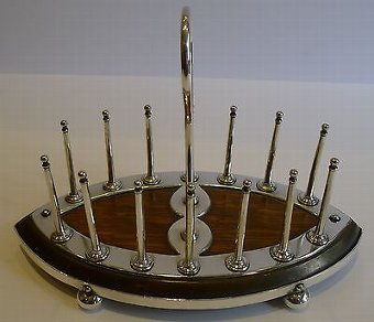 Antique English Solid Oak & Silver Plated Toast Rack or Letter Holder