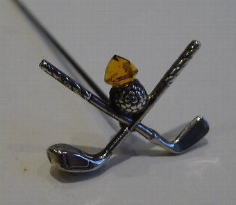 Antique English Novelty Sterling Silver Hatpin - Golf