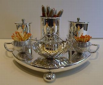 Rare Antique English Silver Plated Golf Themed Cigar Compendium c.1900