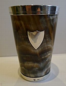 Magnificent Antique English Horn & Sterling Silver Cup - 1876
