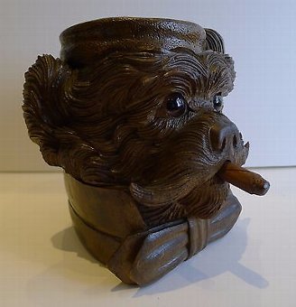 Magnificent Black Forest Carved Linden Wood Terrier Tobacco Box c.1880