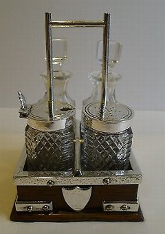 Charming Small Oak & Silver Plated Cruet Set by John Grinsell & Co.