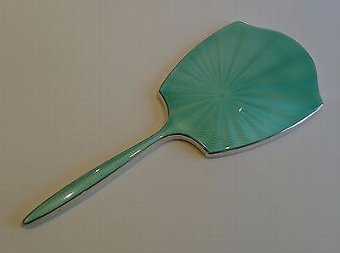 Stunning English Sterling Silver & Guilloche enamel Hand Mirror