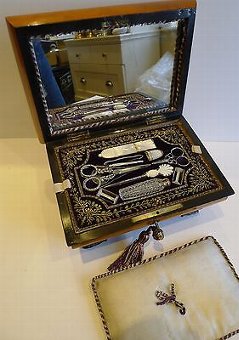Stunning Antique French Palais Royal Sewing Box c.1820