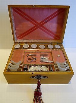 Pretty Antique French Apple Wood Fitted Sewing Box c.1830