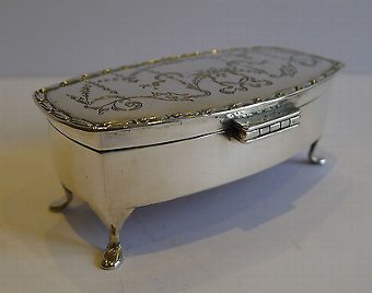 Antique Pretty Engraved Sterling Silver Jewelry or Trinket Box by J. Gloster Ltd. - 1924