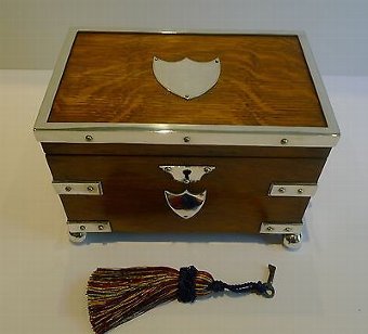 Antique English Oak & Silver Plated Tea Caddy by John Grinsell c.1880